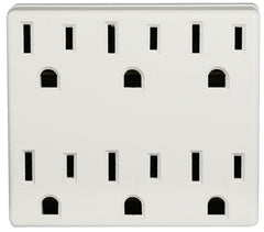 Leviton C22-6ADPT-00W Outlet Adapter, 2 -Pole, 15 A, 125 V, 6 -Outlet, NEMA: NEMA 5-15R, White