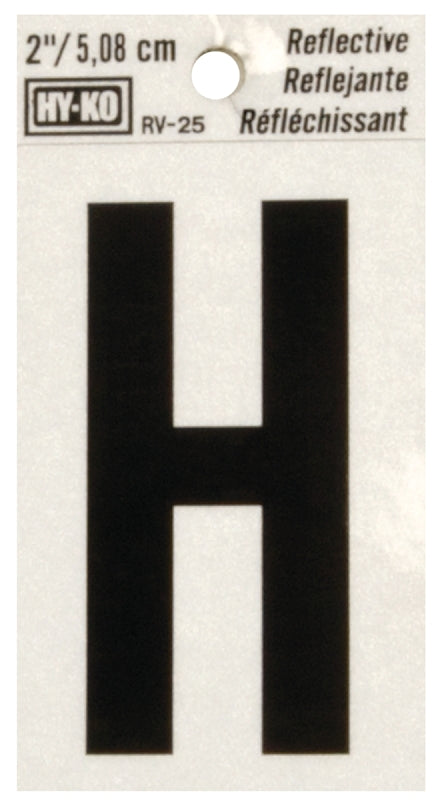 Hy-Ko RV-25/H Reflective Letter, Character: H, 2 in H Character, Black Character, Silver Background, Vinyl