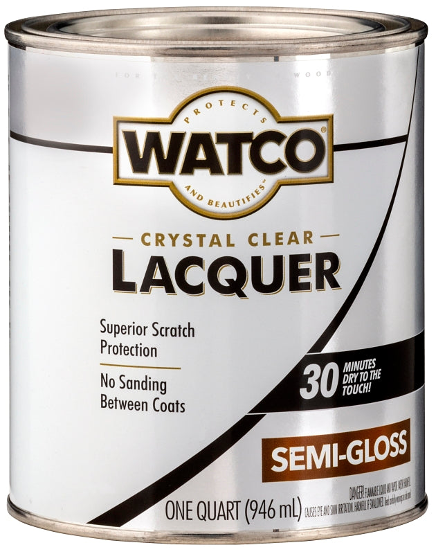 Watco 63141 Lacquer Clear Wood Finish, Semi-Gloss, Liquid, Clear, 1 qt, Can