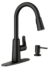 Moen Edwyn 87028 Series 87028BL Pull-Down Kitchen Faucet, 1.5 gpm, 1-Faucet Handle, 1, 4-Faucet Hole, Metal, Matte
