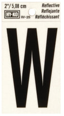 Hy-Ko RV-25/W Reflective Letter, Character: W, 2 in H Character, Black Character, Silver Background, Vinyl