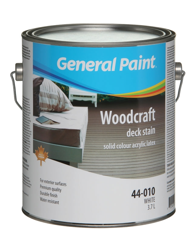 General Paint WOODCRAFT 44-010-16 Solid Color Acrylic Deck Stain, Flat, White, Liquid, 1 gal