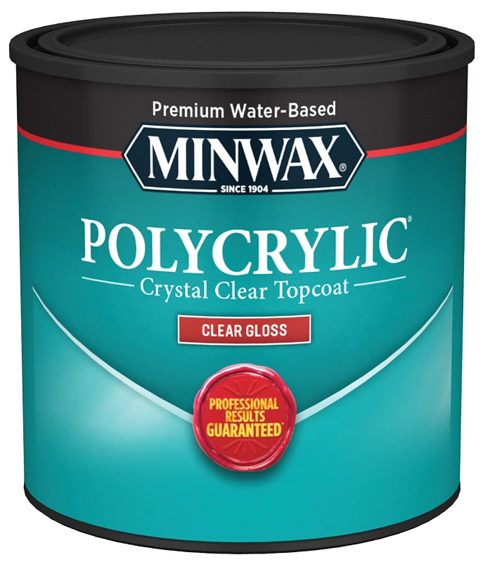 Minwax Polycrylic 255554444 Protective Finish Paint, Gloss, Liquid, Crystal Clear, 0.5 pt, Can