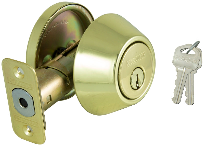 ProSource Signature Series Deadbolt, 3 Grade, Polished Brass, 2-3/8 to 2-3/4 in Backset, KW1 Keyway