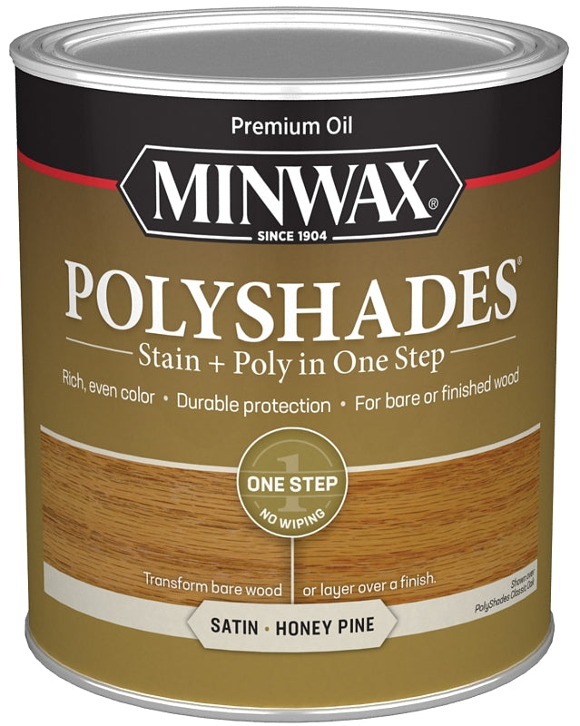 Minwax PolyShades 61310444 Wood Stain and Polyurethane, Satin, Honey Pine, Liquid, 1 qt, Can