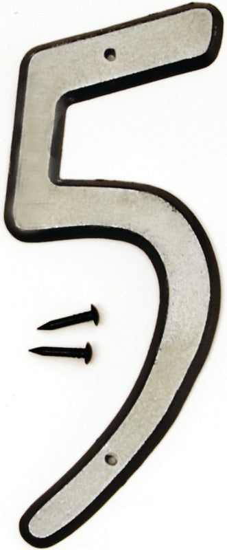 Hy-Ko 30600 Series 30605 House Number, Character: 5, 4 in H Character, Black/White Character, Plastic