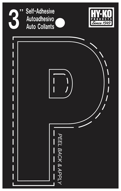 Hy-Ko 30400 Series 30426 Die-Cut Letter, Character: P, 3 in H Character, Black Character, Vinyl