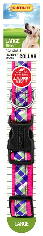 Ruffin'It 39748 Adjustable Dog Collar, 18 to 26 in L, 1 in W, Assorted