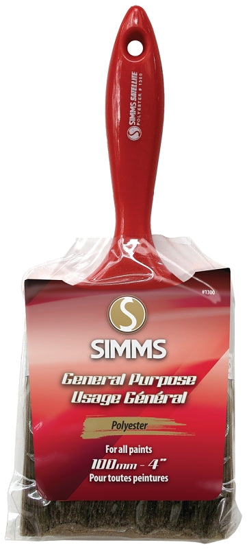 Simms 1300-100 Paint Brush, 4 in W, Flat Brush, 3 in L Bristle, Polyester Bristle