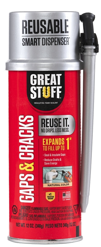 Great Stuff 99108824 Insulating Foam Sealant, Cream, 8 hr Functional Cure, 12 oz, Can