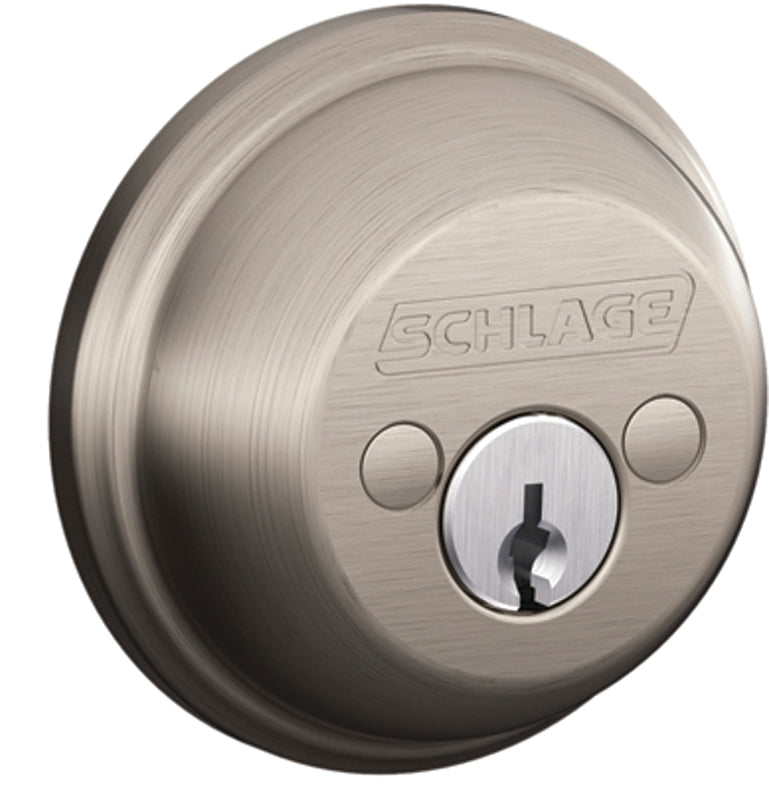 Schlage B62NV 619 Entry Deadbolt, Grade 1 Grade, SC1 Key, Metal, Satin Nickel, 2-3/8, 2-3/4 in Backset, C Keyway