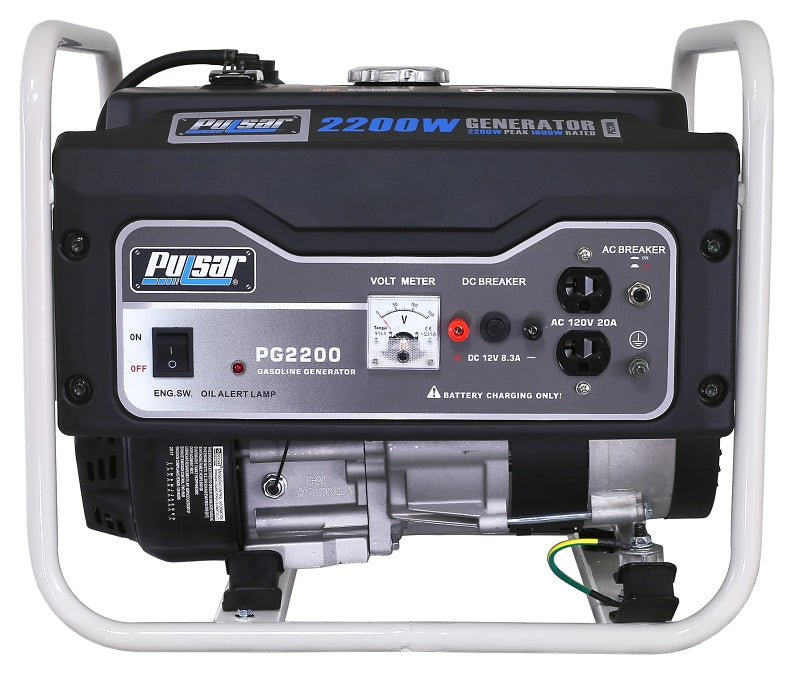 Pulsar PG2200R Generator, 12/17 A, 120 VAC/12 VDC, Gas, 1.5 gal Tank, 12 hr Run Time, Recoil Start, Black/White Housing