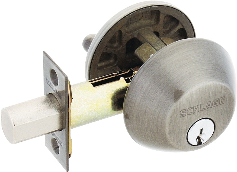 Schlage B60NV620 Deadbolt, Antique Pewter, Metal, C Keyway, Re-Key Technology: Traditional, Residential, Grade 1 Grade