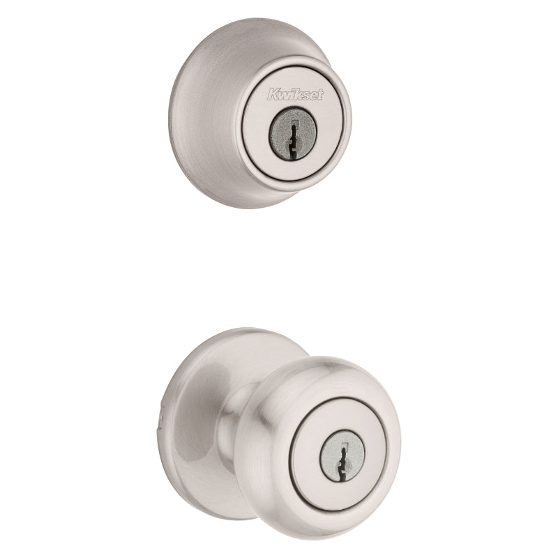 Kwikset 690CV 15 Deadbolt Security Set, Knob Handle, Cove Design, Satin Nickel, 3 Grade