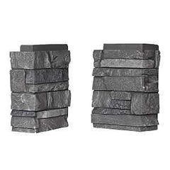 DuraKwik Stone 308VAC Siding Corner, 13 in L, 10 in W, 4 in Thick, Interlocking Edge, Ledgestone Profile, Volcano Ash