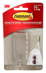Command 17034BN-ES Medium Decorative Hook, 1 in W, Metal/Plastic, Brushed Nickel, 3 lb