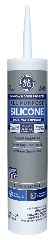GE Silicone I GE012A Silicone Caulk, Clear, 10.1 oz Cartridge