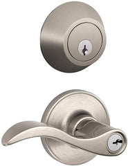 Schlage JC60VSEV619 Deadbolt and Entry Lockset, Mechanical Lock, Lever Handle, Wave Design, Satin Nickel, Yes, Metal