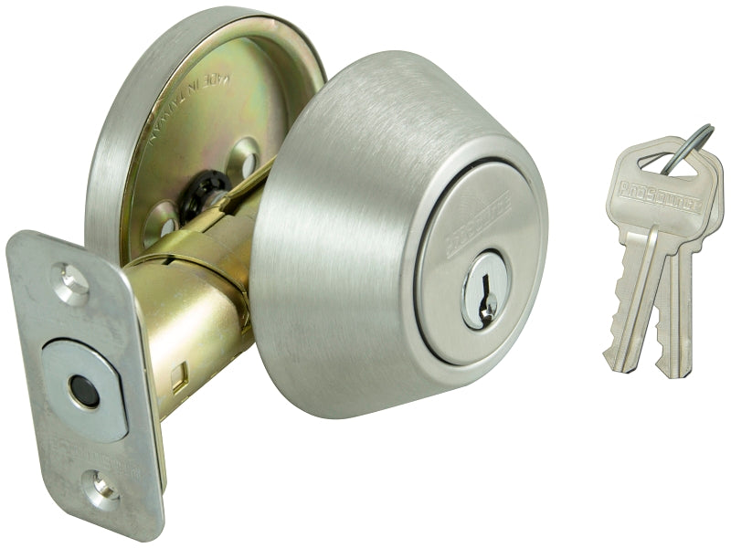 ProSource Signature Series Deadbolt, 3 Grade, Stainless Steel, 2-3/8 to 2-3/4 in Backset, KW1 Keyway