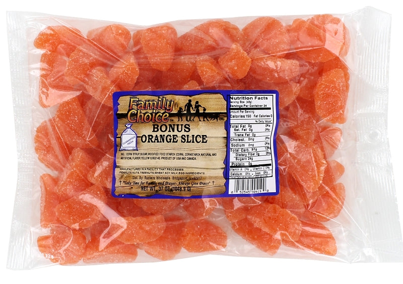 Family Choice 419 Slice Candy, Orange Flavor, 33 oz Cello Bag