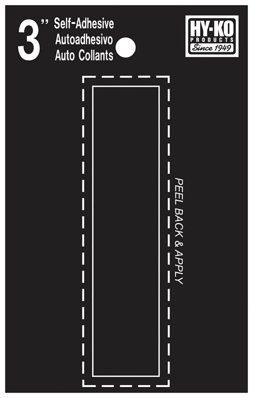 Hy-Ko 30400 Series 30419 Die-Cut Letter, Character: I, 3 in H Character, Black Character, Vinyl