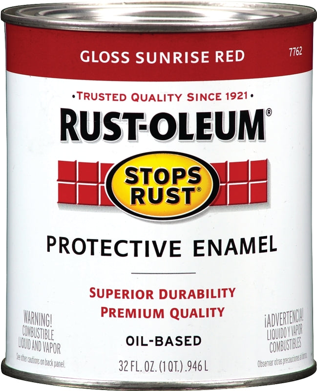 RUST-OLEUM STOPS RUST 7762502 Protective Enamel, Gloss, Sunrise Red, 1 qt Can