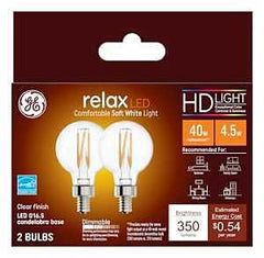 GE Industrial Solutions 45695 LED Bulb, Globe, G16.5 Lamp, E12 Lamp Base, Dimmable, Soft White Light, 2700 K Color Temp
