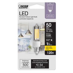 Feit Electric BP50MC/830/LED LED Bulb, Decorative, 50 W Equivalent, E11 Lamp Base, Dimmable, Clear, Warm White Light