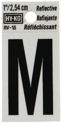 Hy-Ko RV-15/M Reflective Letter, Character: M, 1 in H Character, Black Character, Silver Background, Vinyl