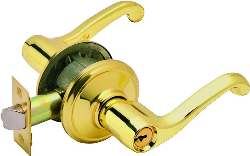 Schlage F Series F51A V FLA 505 Entry Door Handleset Lockset, Mechanical Lock, Bright Brass, Lever Handle, Metal