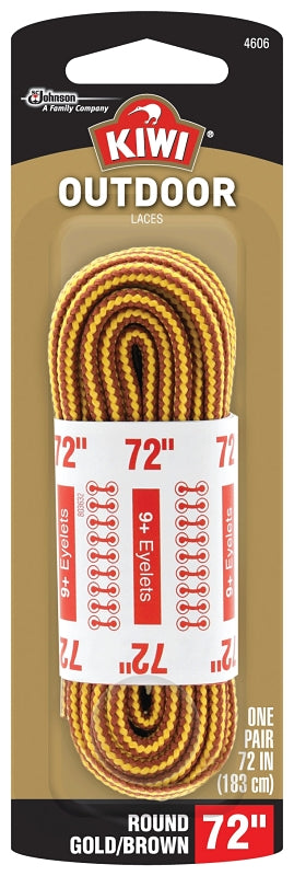 Kiwi 70448 Boot Lace, Round, Braided Nylon, Brown/Yellow, 72 in L