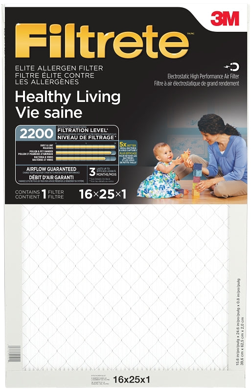 3M EA01DC-6C Allergen Reduction Filter, 16 in L, 25 in W, 2200 MPR