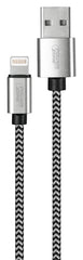 PowerZone KL-029X-2M-LIGHT Lightning Charging Cable, Lightning, USB, Black/White Sheath, 6 ft L