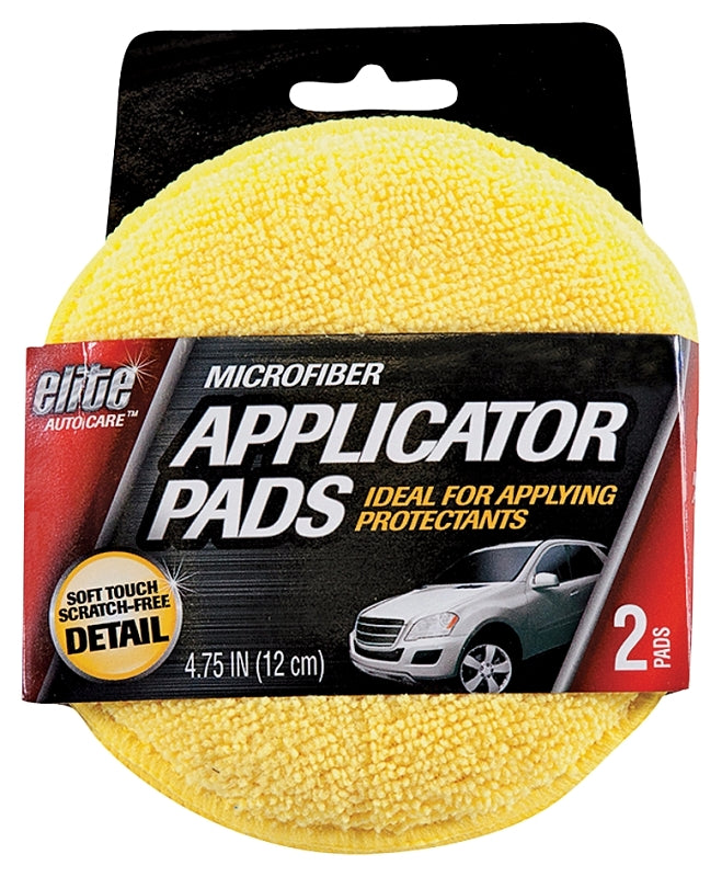 Elite Auto Care 8906 Applicator Pad, 4-3/4 in, Microfiber Cloth, Yellow