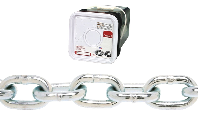Campbell 0143636 Proof Coil Chain, 3/8 in, 45 ft L, 30 Grade, Steel, Galvanized