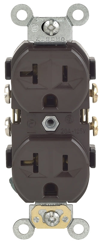 Decora S00-0CR20-00S Duplex Receptacle, 2 -Pole, 20 A, 125 VAC, Side Wiring, NEMA: 5-20R, Brown