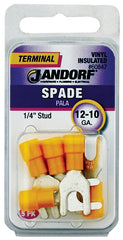 Jandorf 60847 Spade Terminal, 600 V, 12 to 10 AWG Wire, 1/4 in Stud, Vinyl Insulation, Copper Contact, Yellow