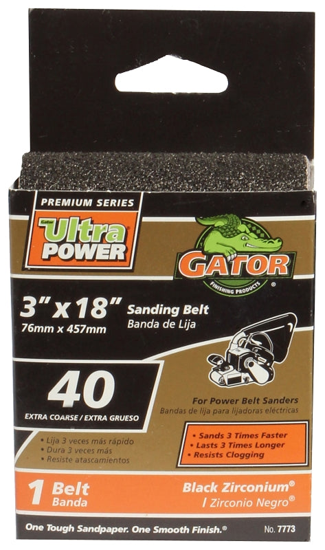 Gator 7773 Sanding Belt, 3 in W, 18 in L, 40 Grit, Extra Coarse, Zirconium Oxide Abrasive