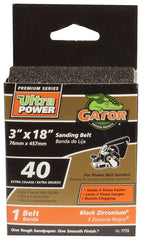 Gator 7773 Sanding Belt, 3 in W, 18 in L, 40 Grit, Extra Coarse, Zirconium Oxide Abrasive