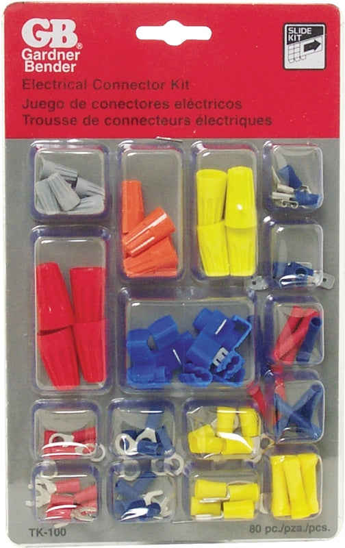 GB TK-100 Wire Connector Kit, Solderless, Assorted, For: 22 to 10 AWG Wire, 80 -Piece