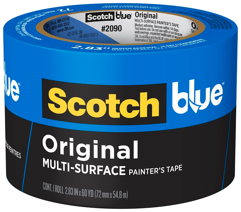 ScotchBlue 2090-3A Painter's Tape, 60 yd L, 3 in W, Crepe Paper Backing, Blue