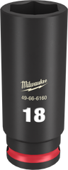 Milwaukee SHOCKWAVE Impact Duty Series 49-66-6160 Deep Impact Socket, 18 mm Socket, 3/8 in Drive, Square Drive, 6-Point