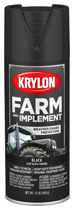 Krylon K01935007 Farm Equipment Spray, Low Gloss, Black, 12 oz