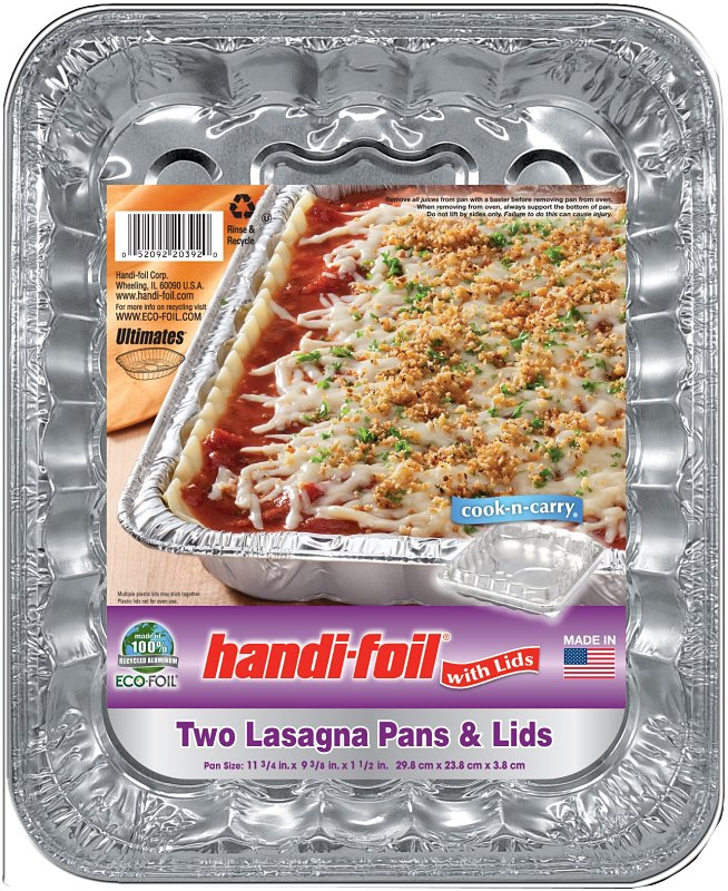 Handi-Foil Cook-n-Carry 20392-10 Lasagna Pan with Plastic Lid, 11-3/4 in OAL, Aluminum