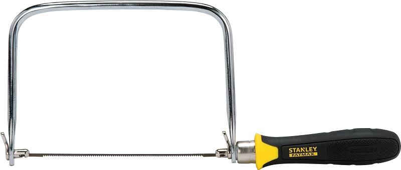 Fatmax 15-104 Coping Saw, 6-1/2 in L Blade, 15 TPI, HCS Blade, Cushion-Grip Handle, Plastic/Rubber Handle