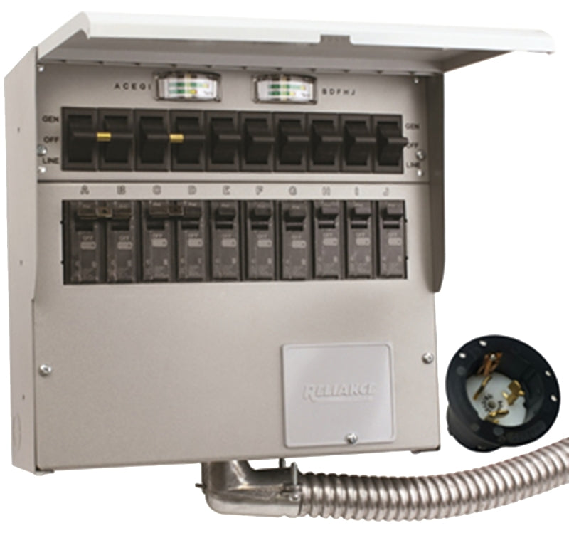 Reliance Controls Pro/Tran 2 Series R510A Transfer Switch, 1-Phase, 50/100 A, 125/250 V, 10, 5-Circuit, 10-Breaker