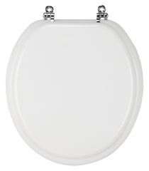 ProSource T-17WMC Toilet Seat, Round, MDF Molded Fiberboard, White, Bar Hinge
