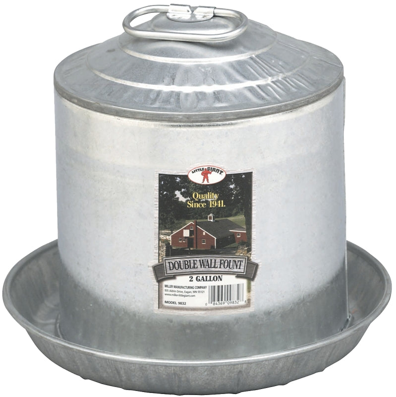 Little Giant 9832 Poultry Fount, 2 gal Capacity, Galvanized Steel, Floor, Ground Mounting
