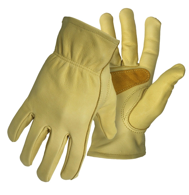 Boss 6039M Gloves with Palm Patch, M, Keystone Thumb, Elastic Cuff, Cowhide Leather, Tan