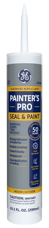 GE Painter's Pro Siliconized Acrylic 2874546 Caulk, Clear, 2 to 7 days Curing, 10 fl-oz Cartridge
